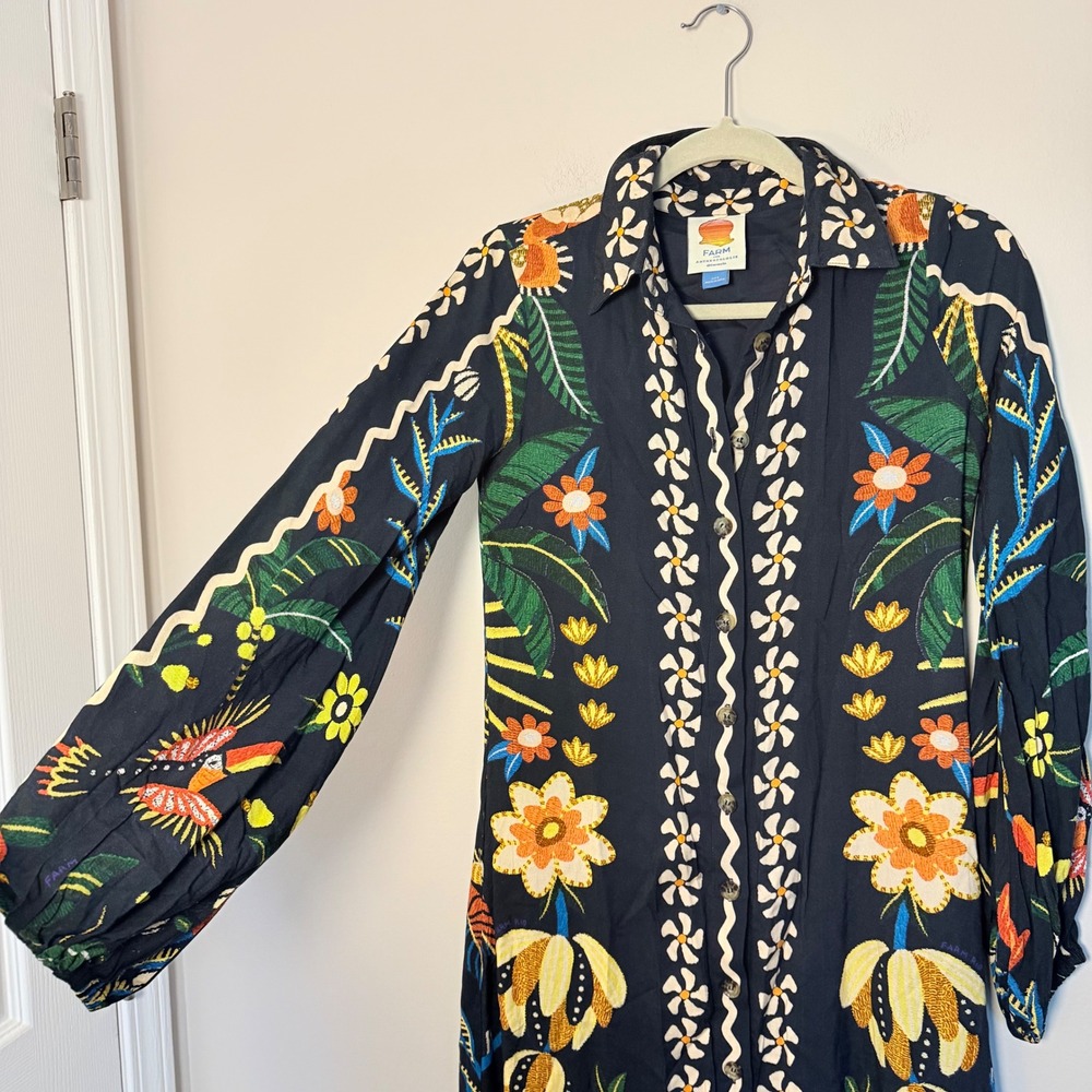 Anthropologie Farm Rio Multicolor Button Front Maxi Dress A Line Tropical SZ XXS - Picture 3 of 8